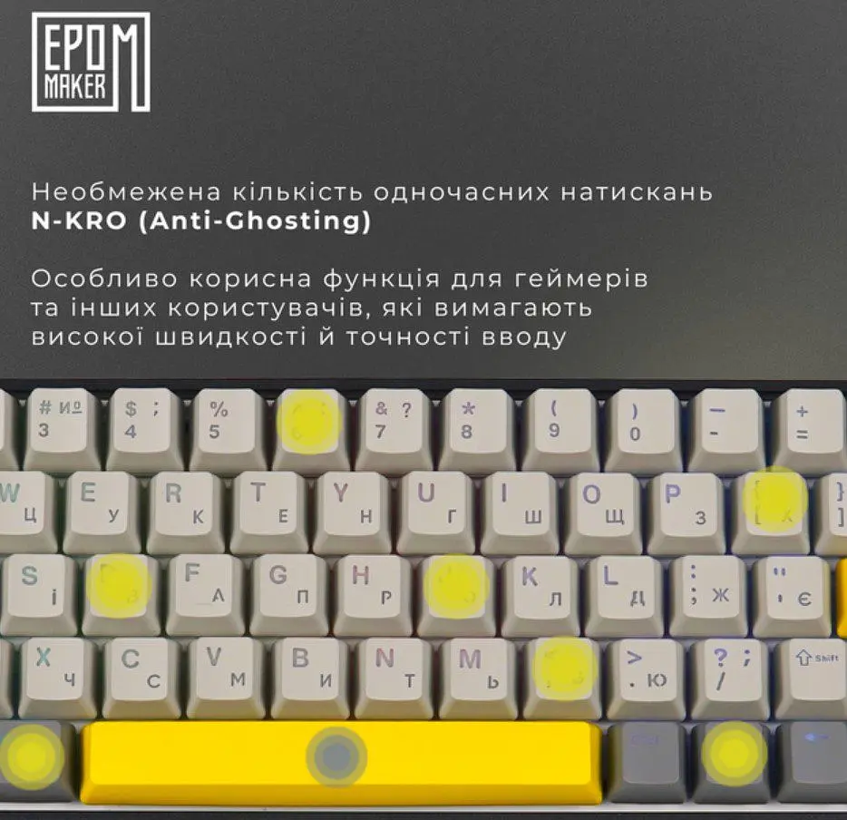 Клавіатура ігрова механічна бездротова EPOMAKER EP-64-BM Black 2.4G/BT/USB RGB Mulan Switch Linear - фото 9