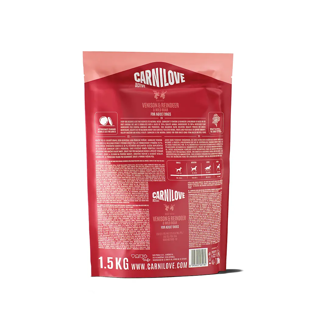 Сухой корм для активных собак Carnilove Active Venison & Reindeer & Wild Boar Active Adults оленина и дикий кабан 1.5 кг - фото 2