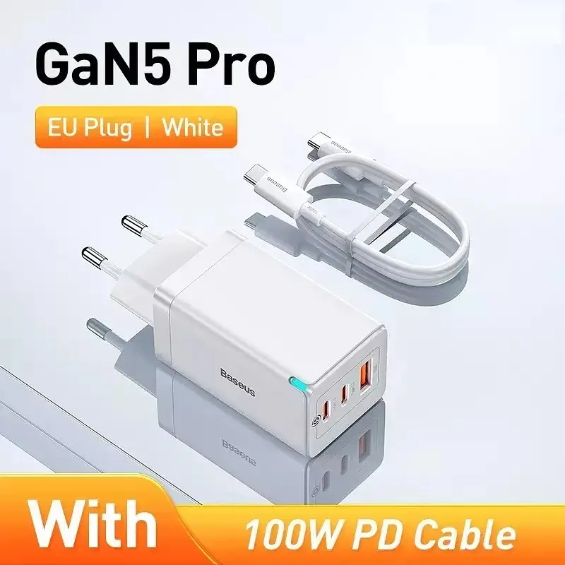 Адаптер блок сетевой Baseus GaN5 Pro Fast Charger 65 W+C to C cable белый - фото 2