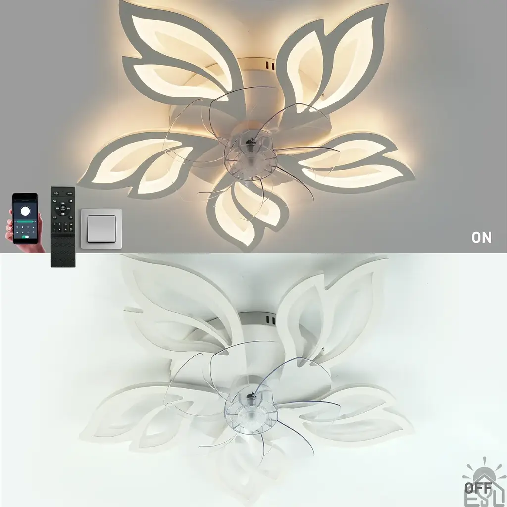 Керована світлодіодна люстра з вентилятором FAN ASTRA 85W+18W 5F-APP-680×120-WHITE/CLEAR-220-IP20 ESLLSE - фото 3