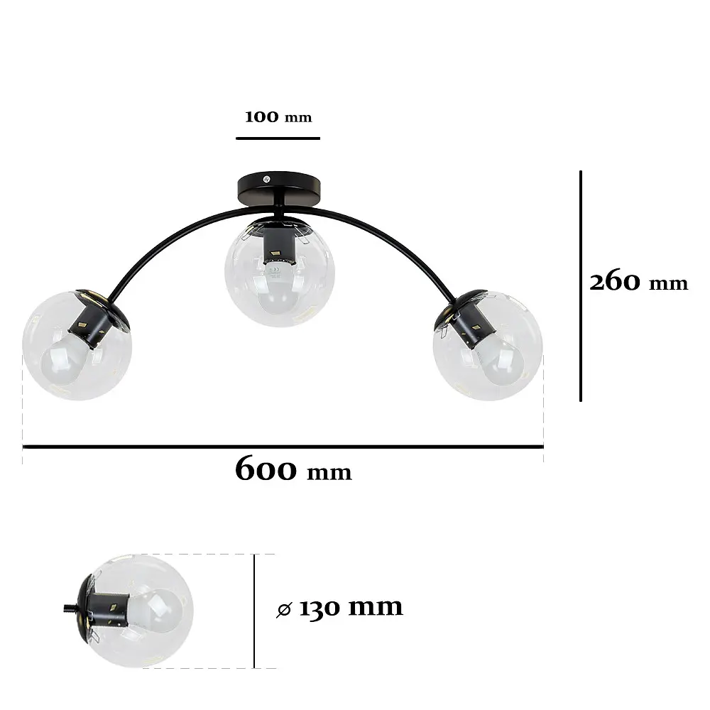 Люстра стельова LED Levistella 7529907-3 BK+CL, 3xE27, чорний метал + прозорі плафони, сучасний стиль - фото 2