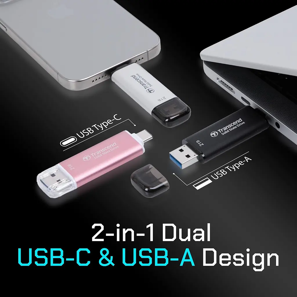 Transcend Портативний SSD Transcend 2TB USB 3.1 Gen 2 Type-A + Type-C ESD310 Чорний - фото 6