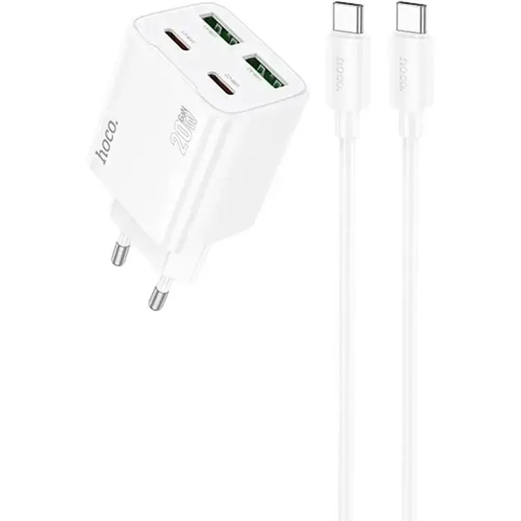 МЗП Hoco N55 Fundador PD20W four-port (2USB-A/2C) + кабель Type-C to Type-C White