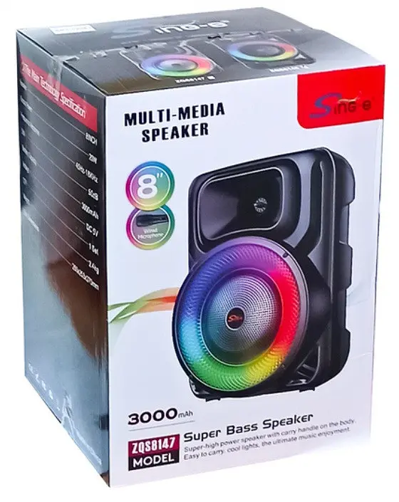 Портативна колонка Sing-e ZQS8147  з  мікрофонам та пультом Акустична система RGB підсвічування Чорний  200 Вт - фото 9