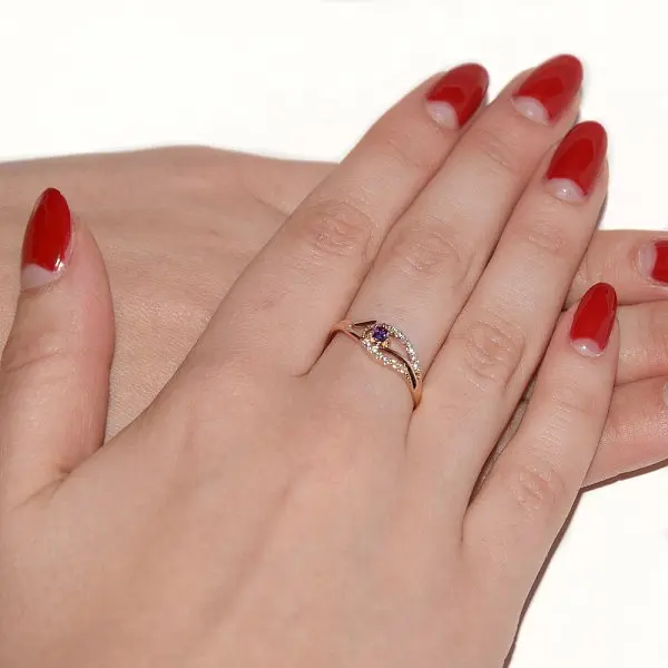 Каблучка з червоного золота з аметистом 15 K-0111 - фото 4