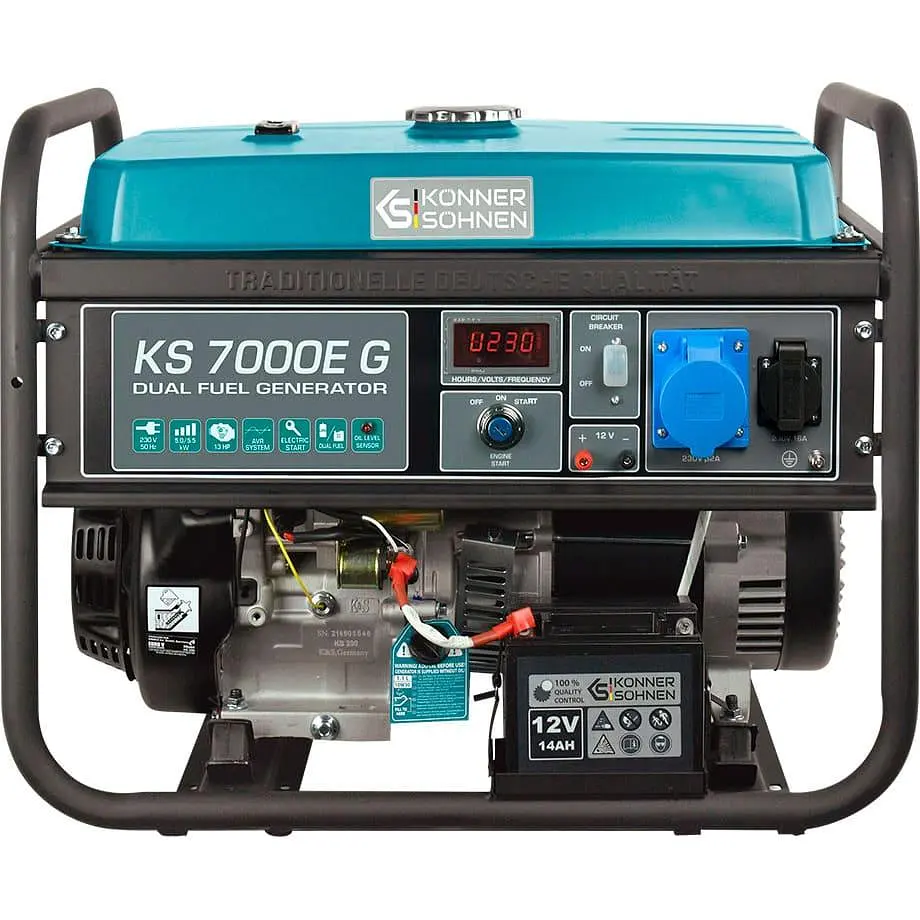Генератор Синхронный KonnerSohnen KS 7000E G, 230В, 5.5кВт, электростартер, 77.2кг/5000 Вт/Газ+бензин (KS7000EG) - фото 2