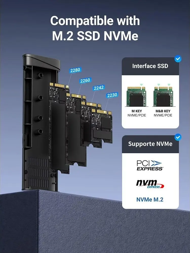 Зовнішня кишеня Ugreen CM767 USB 3.2 Gen 2 M.2 NVMe 10 Гбіт/с Сіра - фото 3