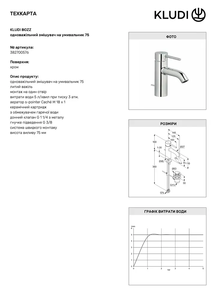 Змішувач для умивальника Kludi Bozz 75 DN 15 382700576 - фото 4