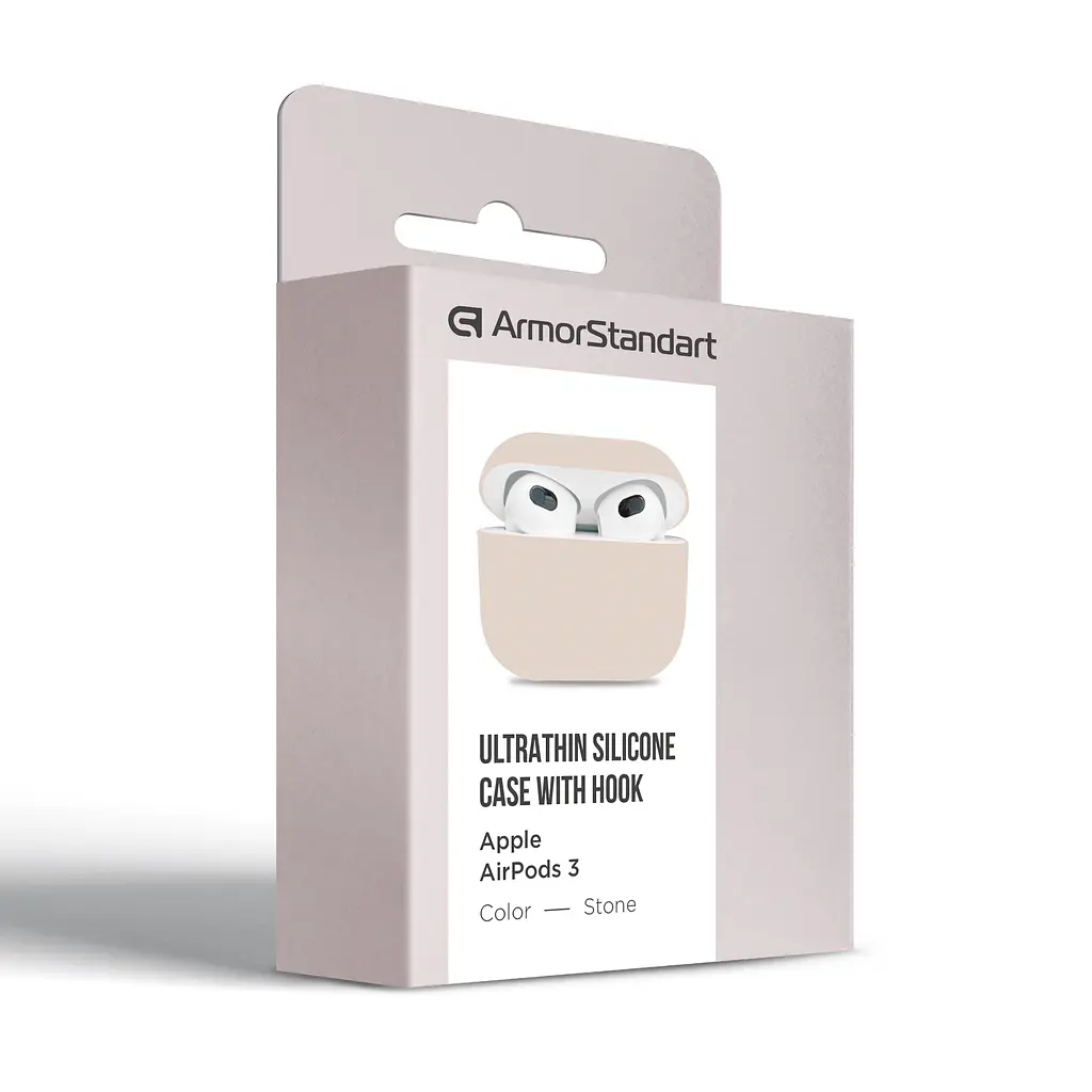 Силіконовий чохол для навушників Apple AirPods 3, Ultrathin Silicone Case, бежевий, захисний чохол, ультратонкий і легкий, захист від подряпин і пилу, м"який силікон, ArmorStandart (ARM60302) - фото 3