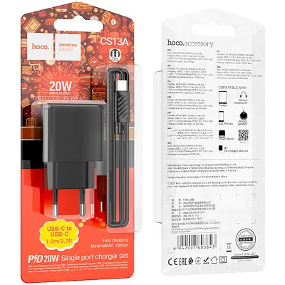 Зарядний пристрій HOCO CS13A Ocean USB-C PD 20 Вт + кабель USB-C — USB-C чорний (6942007603843) - фото 8