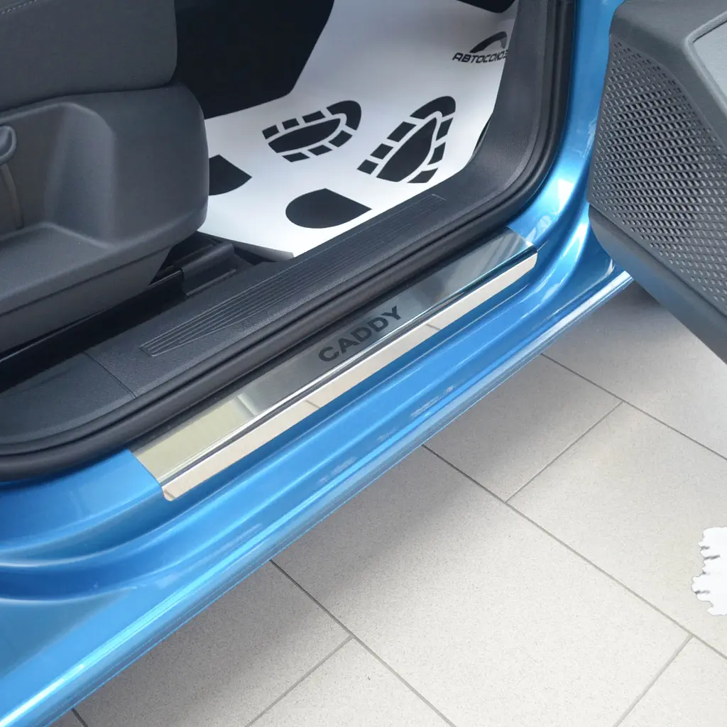 Накладки на пороги для Volkswagen Caddy 2003-2020 Нержавіюча сталь із загином та Логотипом 4 шт (Premium P-VW02) - фото 2