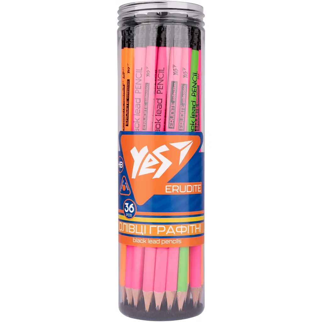 Олівець чорнографітний YES Erudite Neon трикутний з гумкою 36 шт. (280596) - фото 3