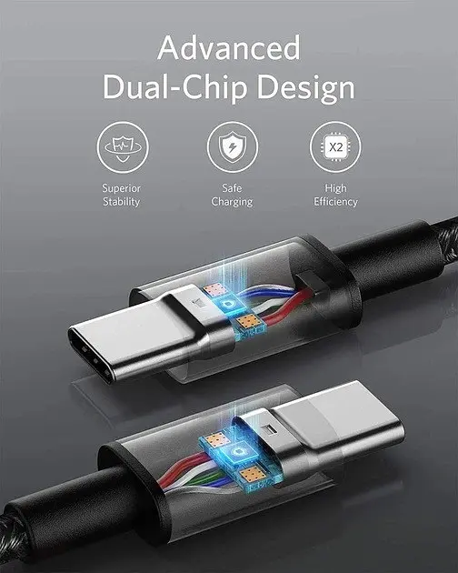 Кабель Anker Nylon А8758 Type-C - Type-C (USB-C - USB-C) 100W 3 метри - фото 4