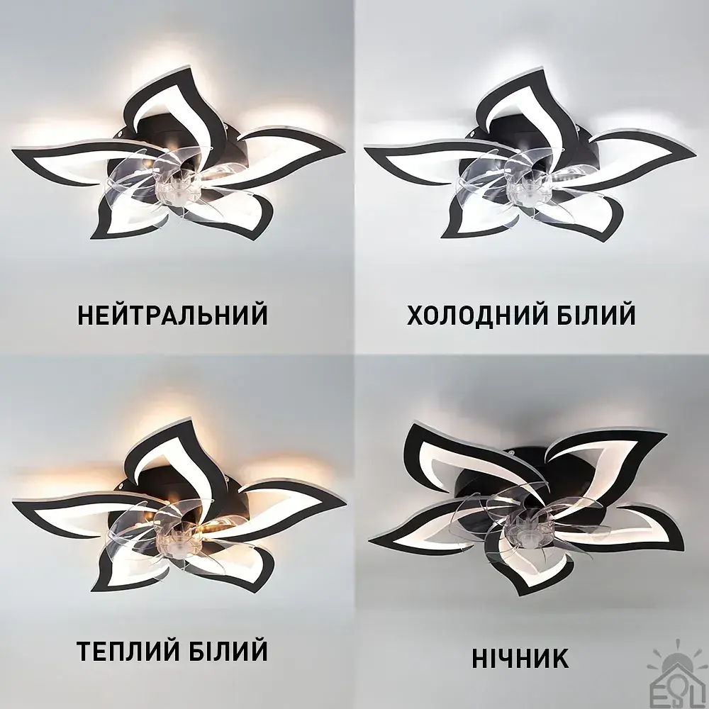 Смарт люстра з вентилятором керована світлодіодна FAN ELLA 72 Вт + 18 Вт 680x120 мм Чорна ESLLSE - фото 4