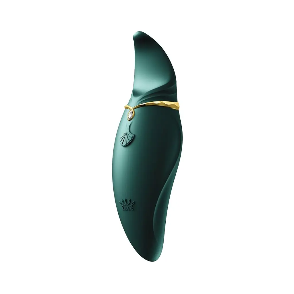 Вібратор 2в1 з язичком Zalo - Hero Jewel Green, кристал Swarovski