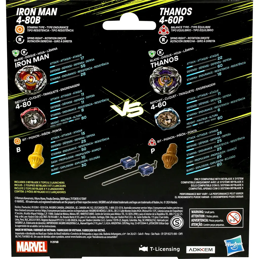 Іграшка-дзиґа Hasbro Beyblade X Marvel з пусковим пристроєм Iron Man 4-80B vs Thanos 4-60P (G0278_G0287) - фото 6