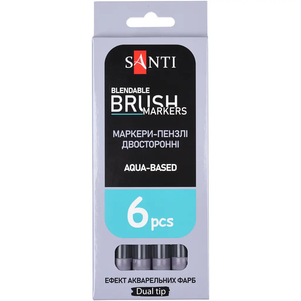 Маркер акварельний Santi  Brush Marker SWB-31 сіро-коричневий двосторонній 6 шт. (391087) - фото 4