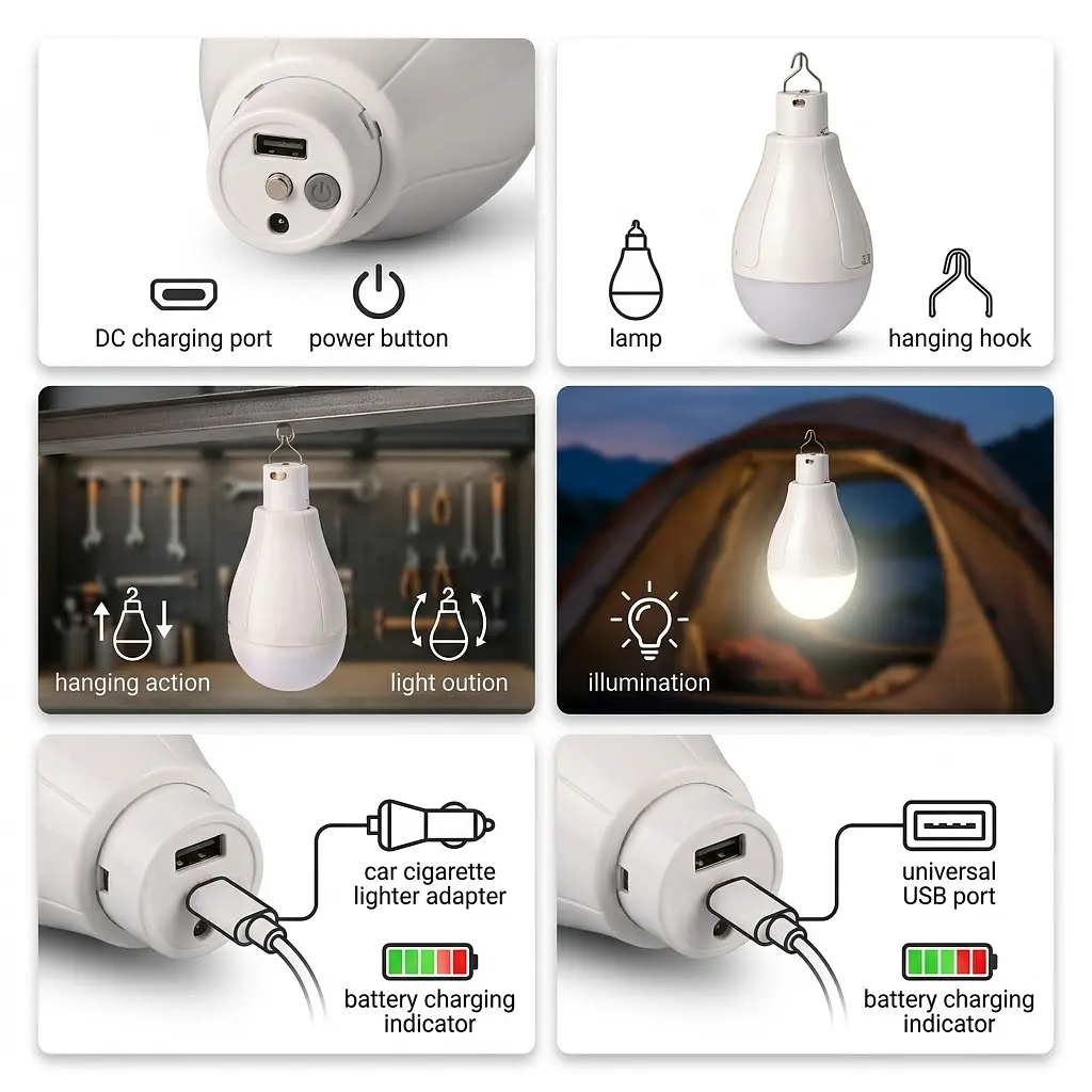LED Ліхтар люстра трансформер підвісний із зарядкою AKБ 2x18650Amh USB 30w (RB-P921) - фото 3