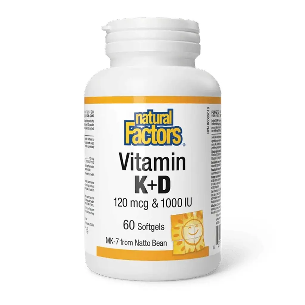 Вітамін D3 та K2 25 мкг Natural Factors - 60 софтгелів