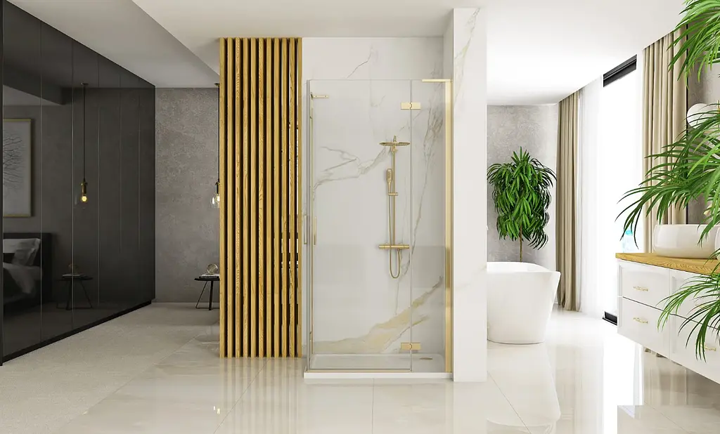 Душова кабіна Rea Hugo 90x90 brushed gold подвійна REA-K6609, Золотий, Універсальна, прозорий, золотий - фото 5
