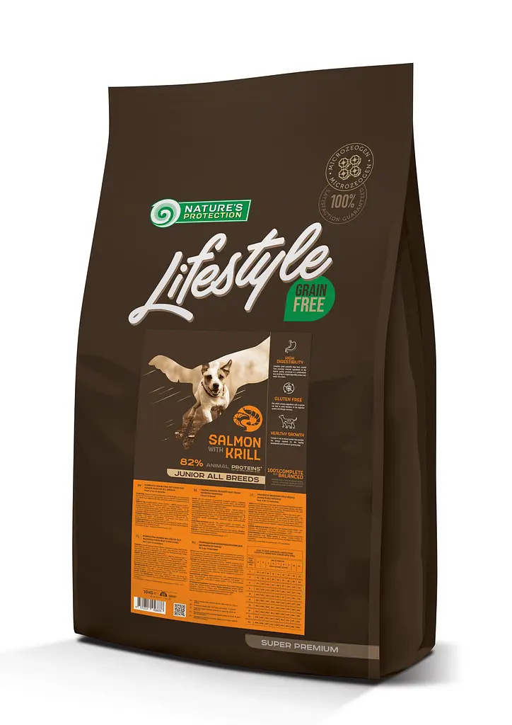 Сухий беззерновий корм з лососем та крилем для цуценят Nature's Protection Lifestyle Grain Free Salmon, 10 кг