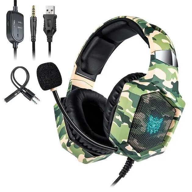 Дротова гарнітура Onikuma Gaming with LED K8, USB, 3.5mm, 2.2m, Camouflage-Green - фото 10