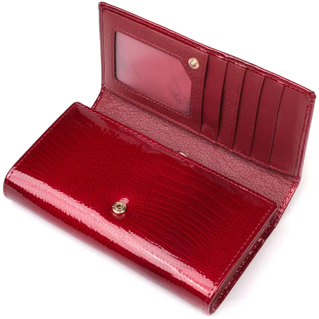 Яскравий жіночий гаманець із лакованої шкіри з візитницею ST Leather 19405 червоний - фото 5