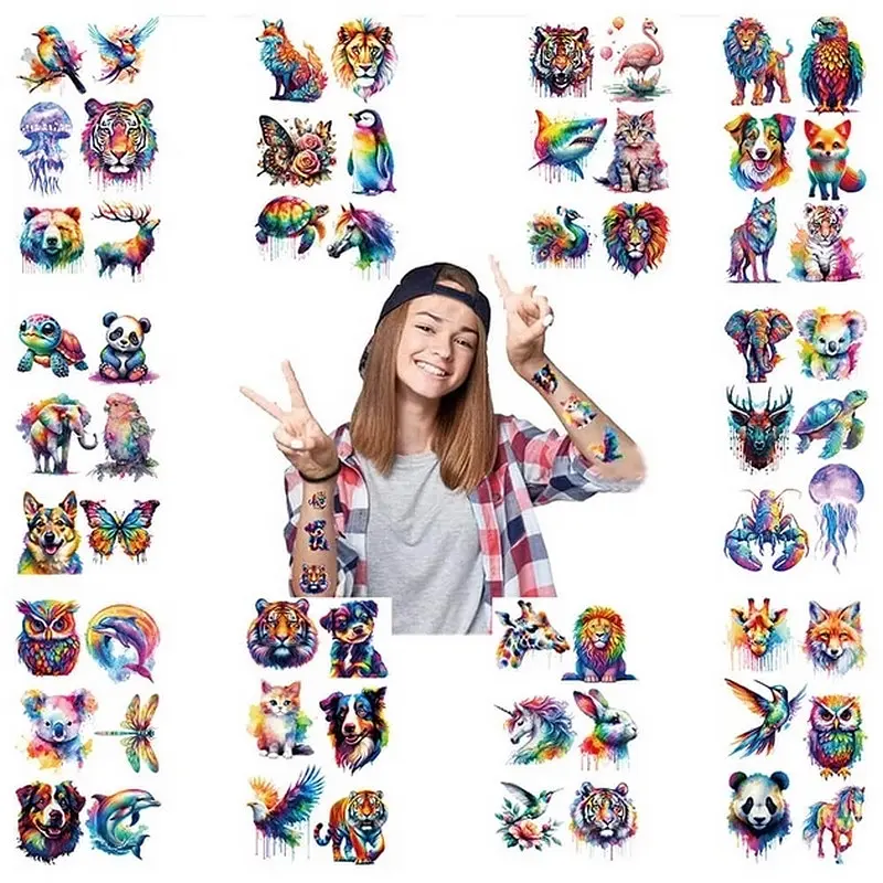 Набір тимчасових тату "Тварини - акварель" Fresh Tattoo animals-watercolor-mini-set-1-10, 10 штук, розмір 12 х 7 см - фото 2