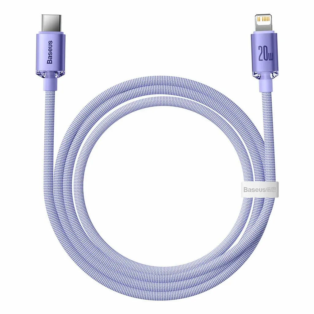 Кабель для зарядки айфону Baseus Crystal Shine Type-C Lightning 20W 1.2м плетений фіолетовий - фото 4