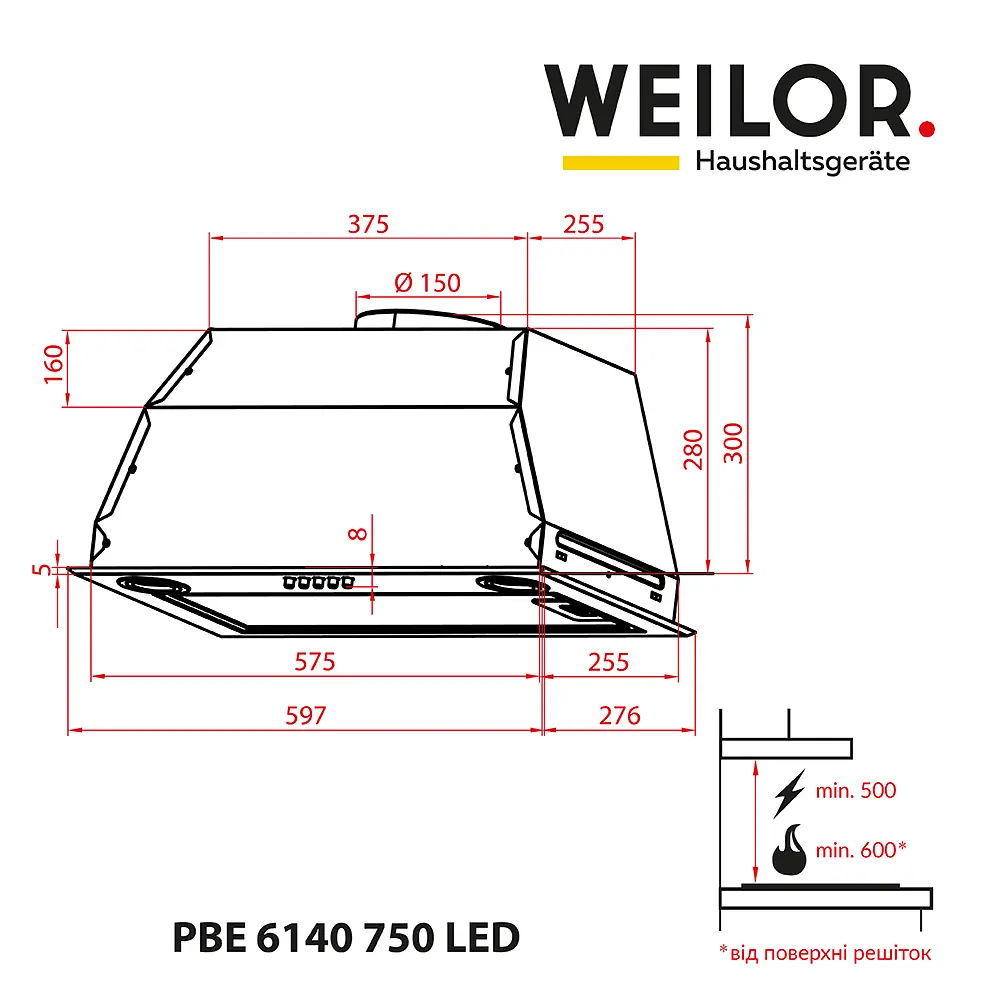 Витяжка повновбудована WEILOR PBE 6140 SS 750 LED - фото 9
