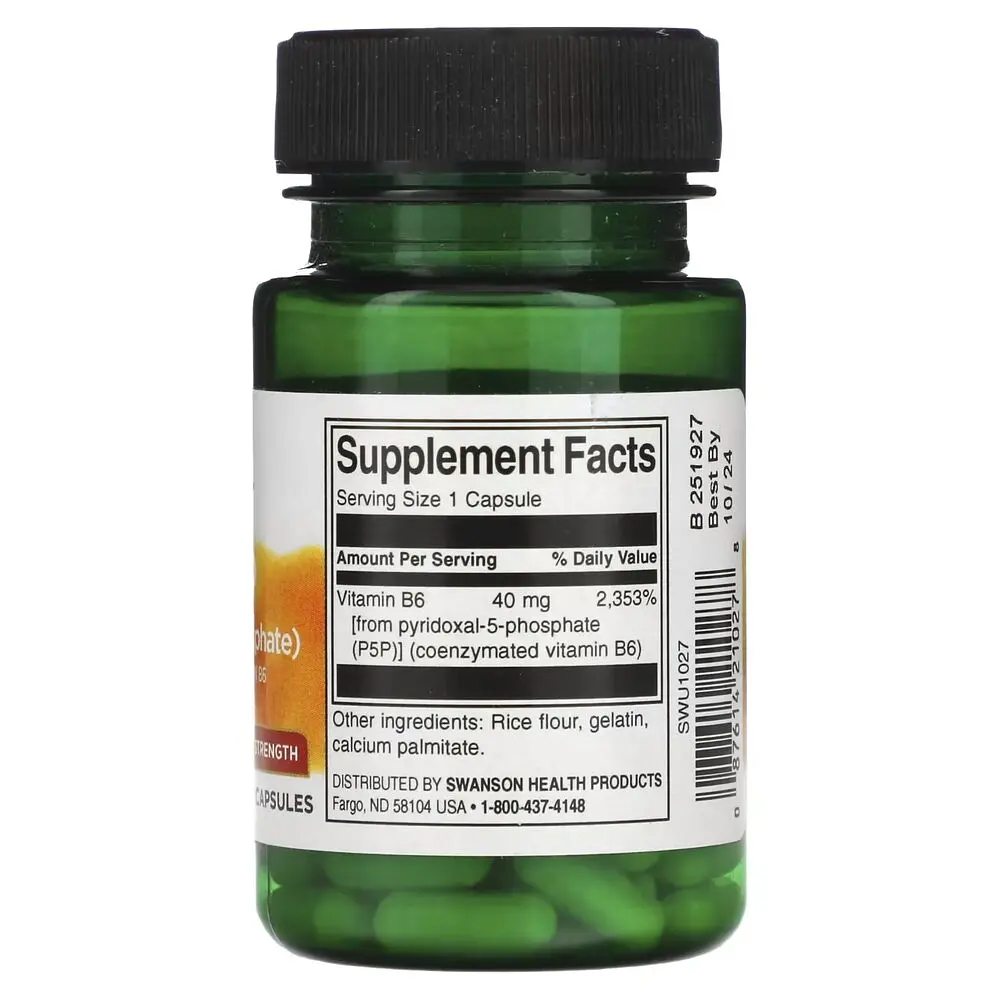 Вітамін B6 Swanson P-5-P 40 mg Double Strength, 60 капсул для підтримки нервової та серцево-судинної системи - фото 2