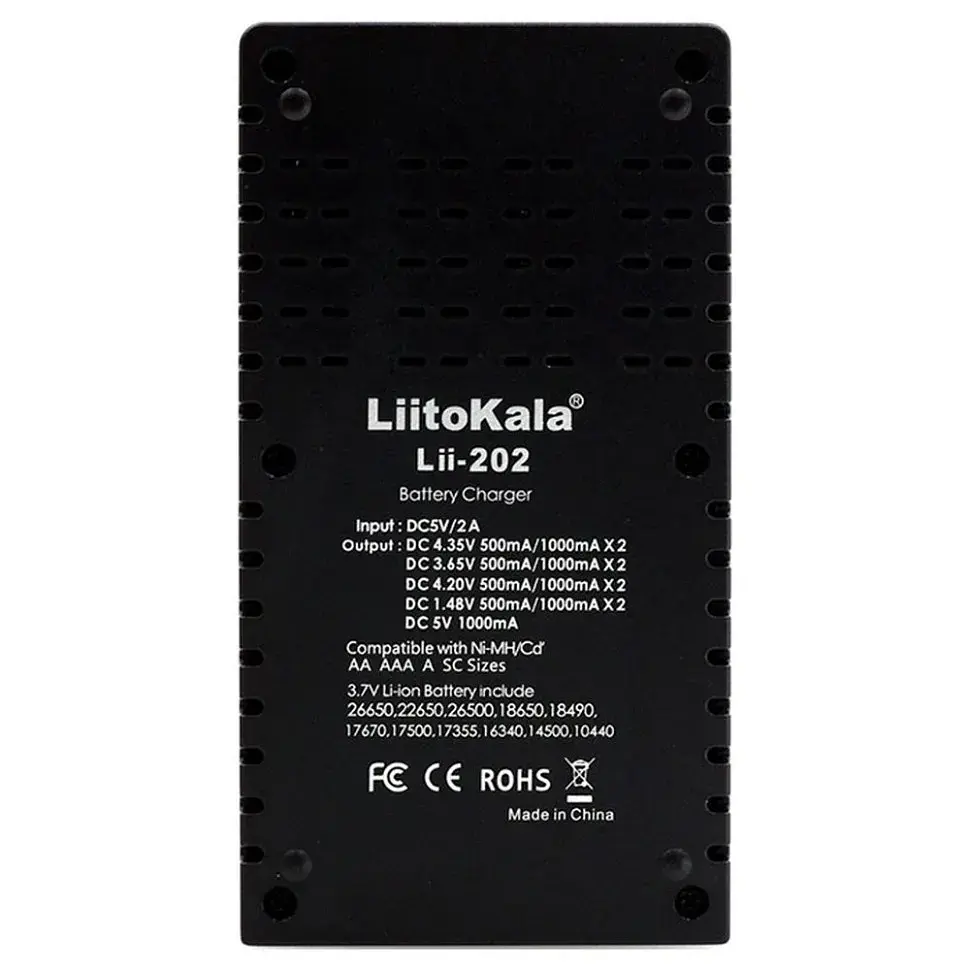 Зарядний пристрій для акумуляторів Liitokala 2 Slots, Li-ion/Ni-MH/Ni-Cd/AA/ААA/AAAA/С (lii-202) - фото 2