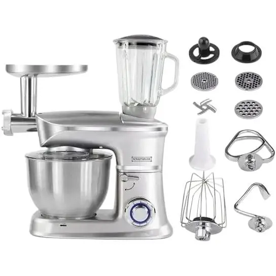 Комбайн кухонный Royalty Line PKM-1900.7BG чаша 6.5 л 1900 Вт тестомес + мясорубка + блендер серебристый - фото 3