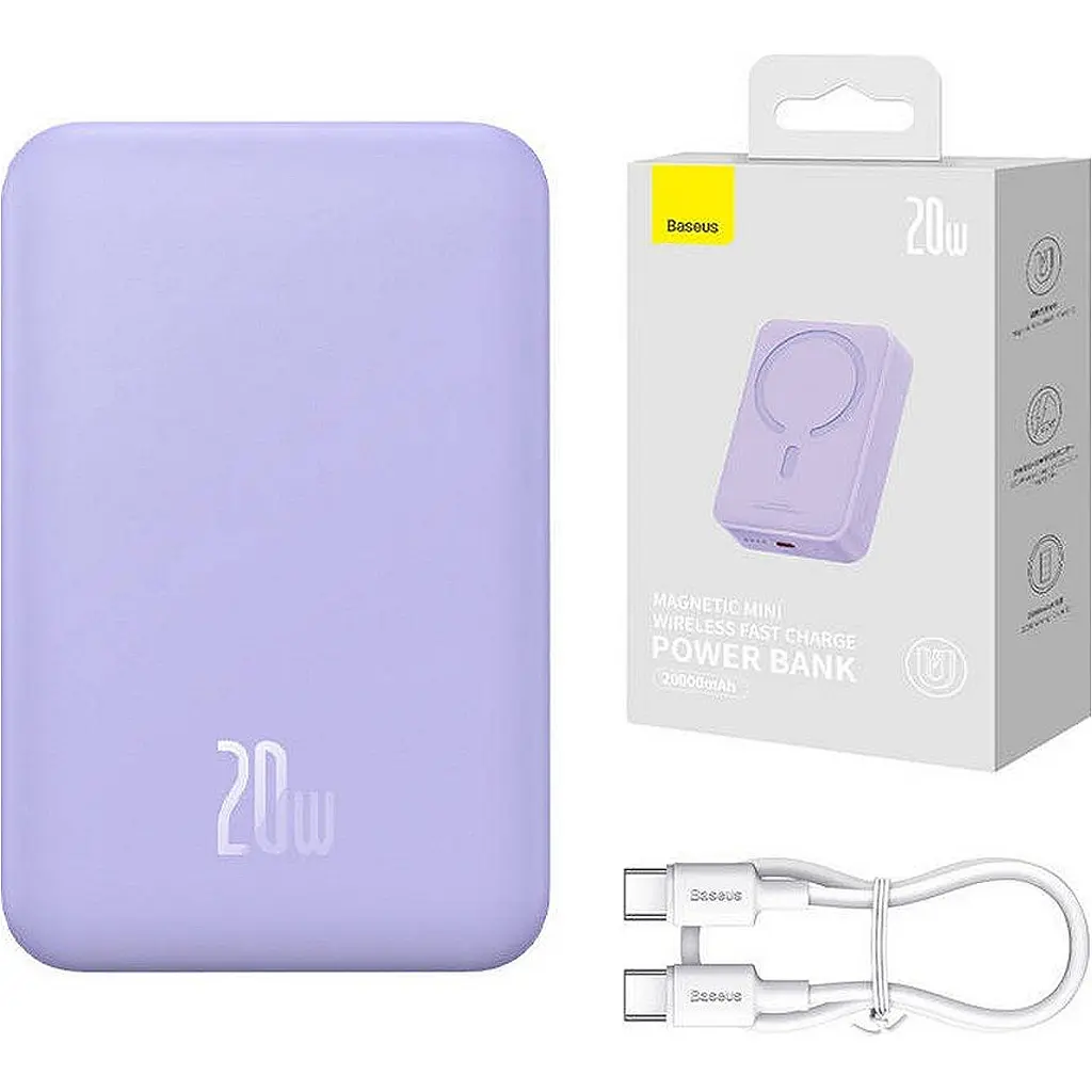 Зовнішній акумулятор Baseus Magnetic Mini 20W 20000 mAh Purple [PPCX150005] [117951] - фото 7