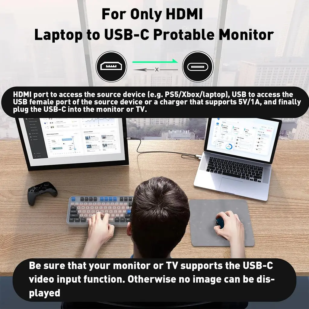 Кабель HDMI — USB C 4K 60 Гц | 1,8 м (6 футів) Кабель HDMI-джерело — USB Type-C для під'єднання дисплея, односпрямований вхід HD - фото 3