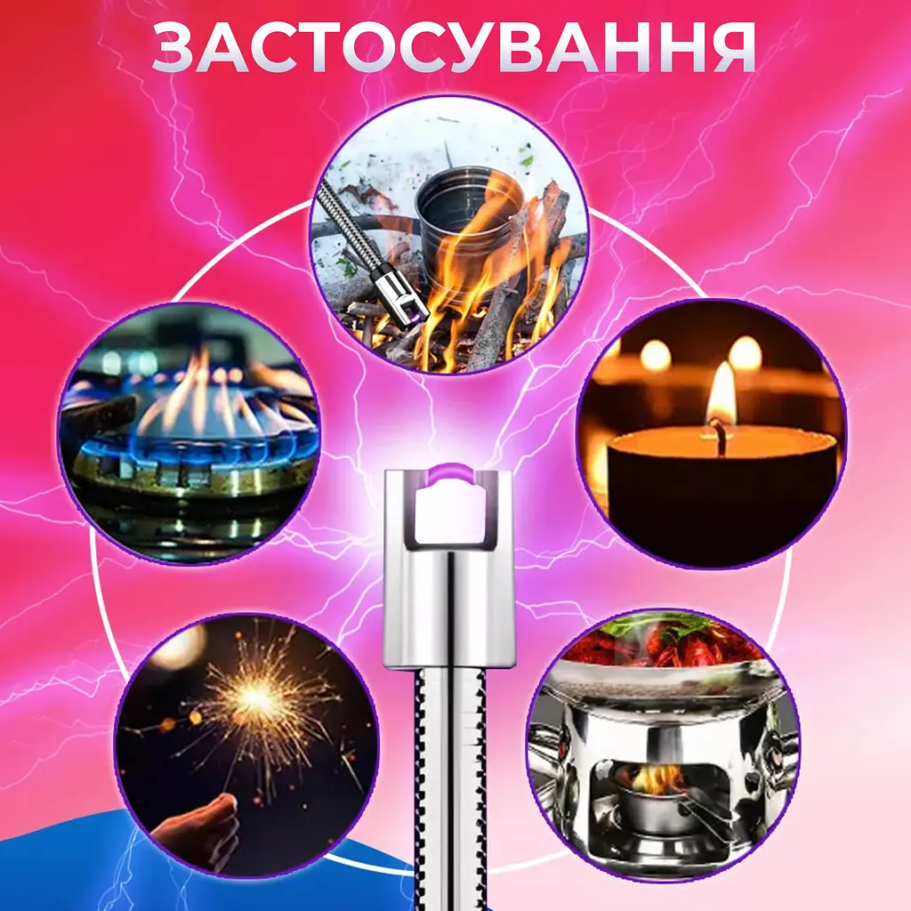Запальничка кухонна гнучка імпульсна плазмова вітрозахисна електрична для свічок кухні розпалювання плити духовки, що заряджається від USB BBQ Lighter UKC 9590 золотиста - фото 5