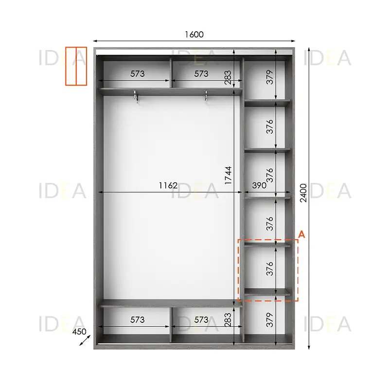 Шафа-купе Idea серія 1 160 x 45 x 240 см Венге темний Дзеркало - фото 2