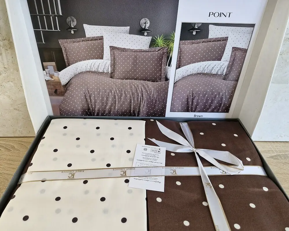 Турецька постільна білизна First Choice Cotton Satin Point brown євро - фото 3
