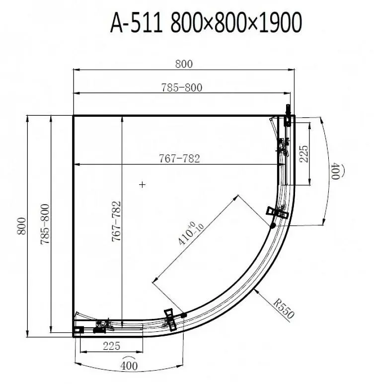 Душова кабіна Dusel A-511 80x80x190 шиншила, Універсальна, прозорий, хром, 80x80 - фото 5