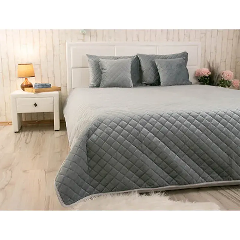 Покривало Руно двостороннє декоративне Velour Dark Grey ромб 150х220 см (360.55_Dark Grey ромб) - фото 3