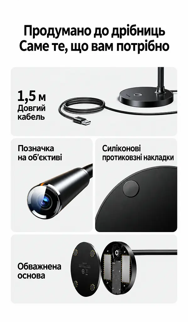 Настільна вебкамера з вбудованим всеспрямованим мікрофоном UGREEN CM826 (55512) - фото 4