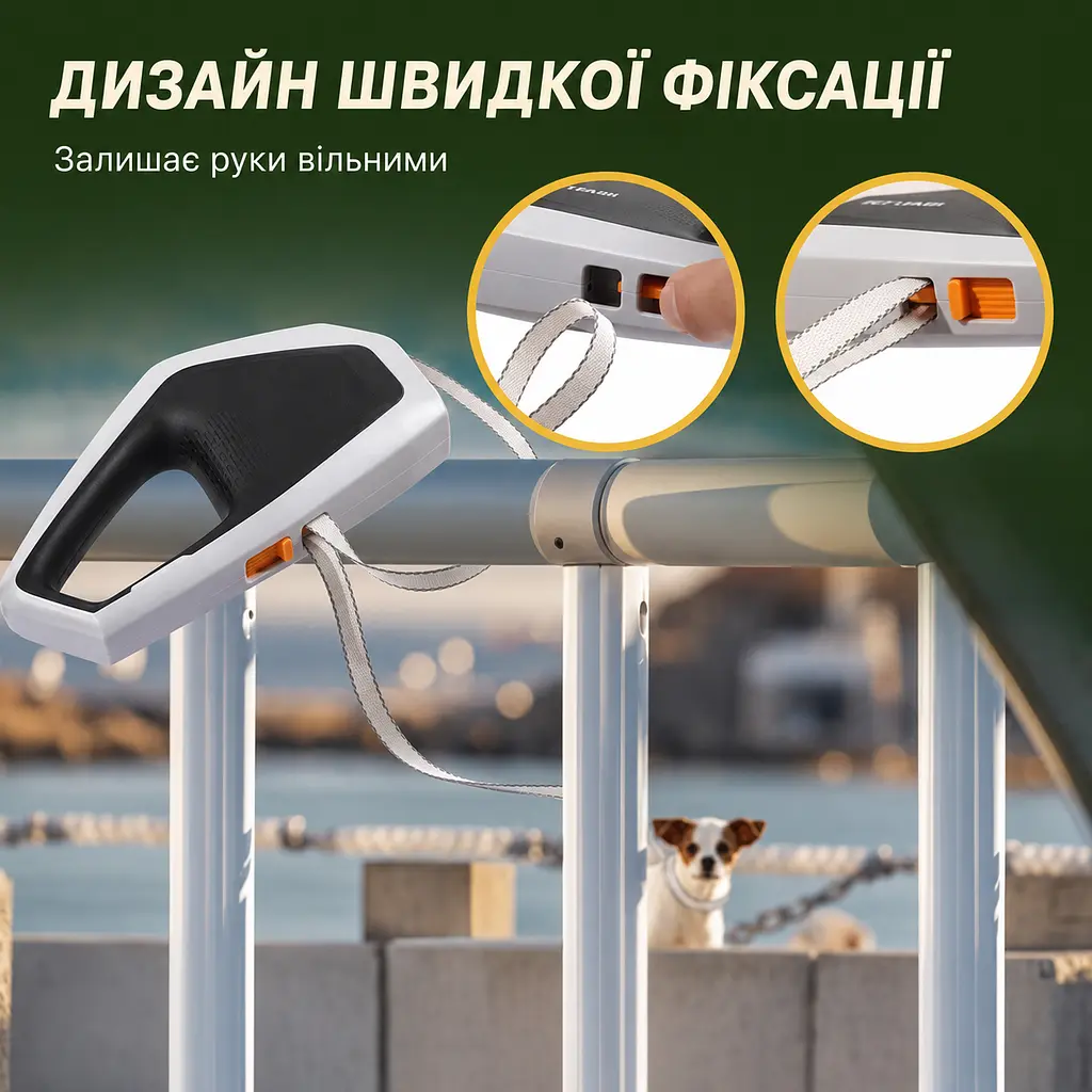Повідець-рулетка для собак KimPets 5м, з рефлекторною стрічкою, з ергономічною ручкою, до 50кг, чорний - фото 6