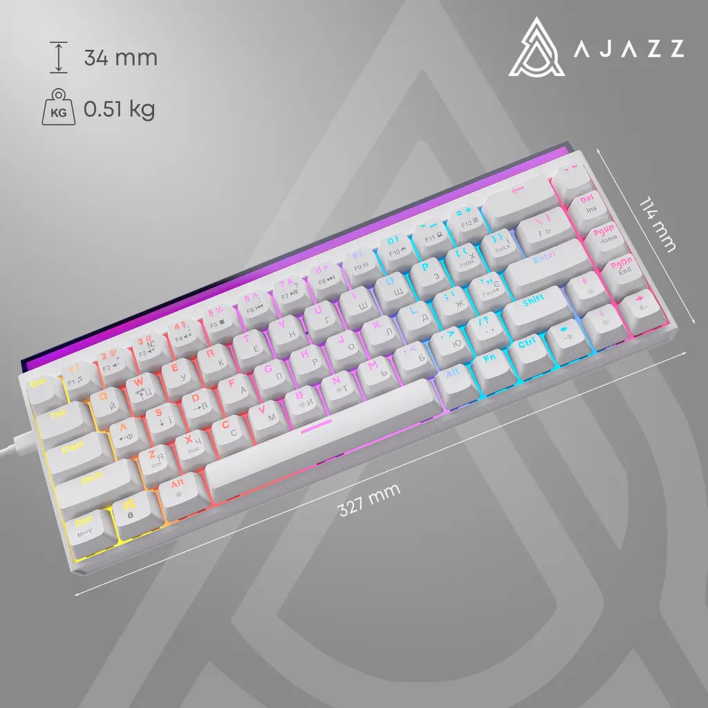 Клавіатура Ajazz NK68 Red Switch White USB-C (NK68-R-W) - фото 11