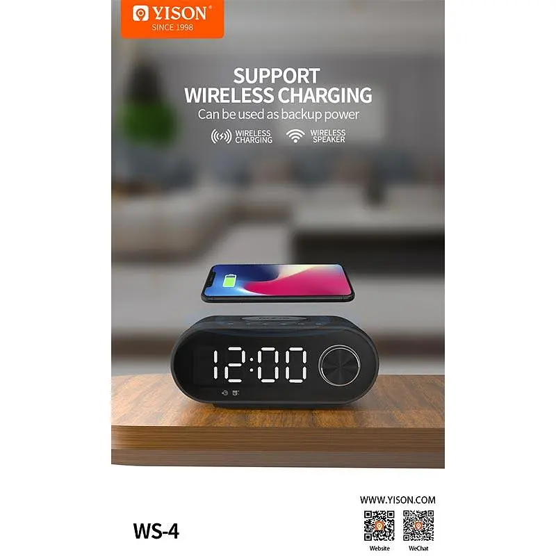 Портативная акустика-настольные часы Yison with Qi Charger LED Clock WS-4 - фото 9