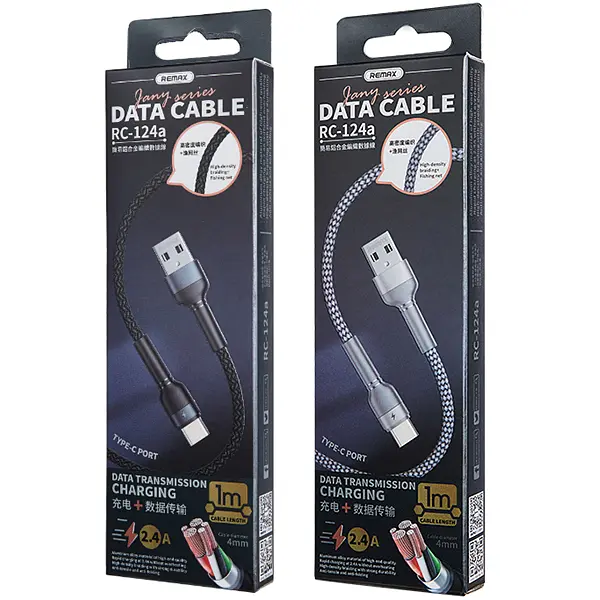 Дата Кабель для заряджання REMAX Jany RC-124а USB 2.0 — Type-C 2.4A Чорний (1м) - фото 2
