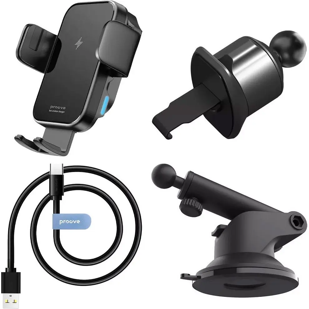 Автотримач із бездротовою зарядкою Proove Triple Clamp 15W Black (WHTC15010001) [136215] - фото 7