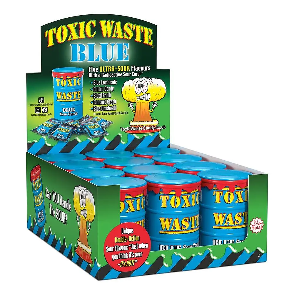 Кислі льодяники Toxic Waste Blue Sour Candy Drum 42г - фото 4