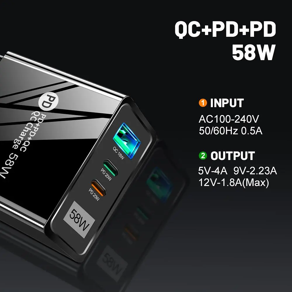 Зарядний пристрій Mirrow USB 2-Type-C Super Charge/Quick Charge 3.0 PD 58W Black (FR050840) - фото 7