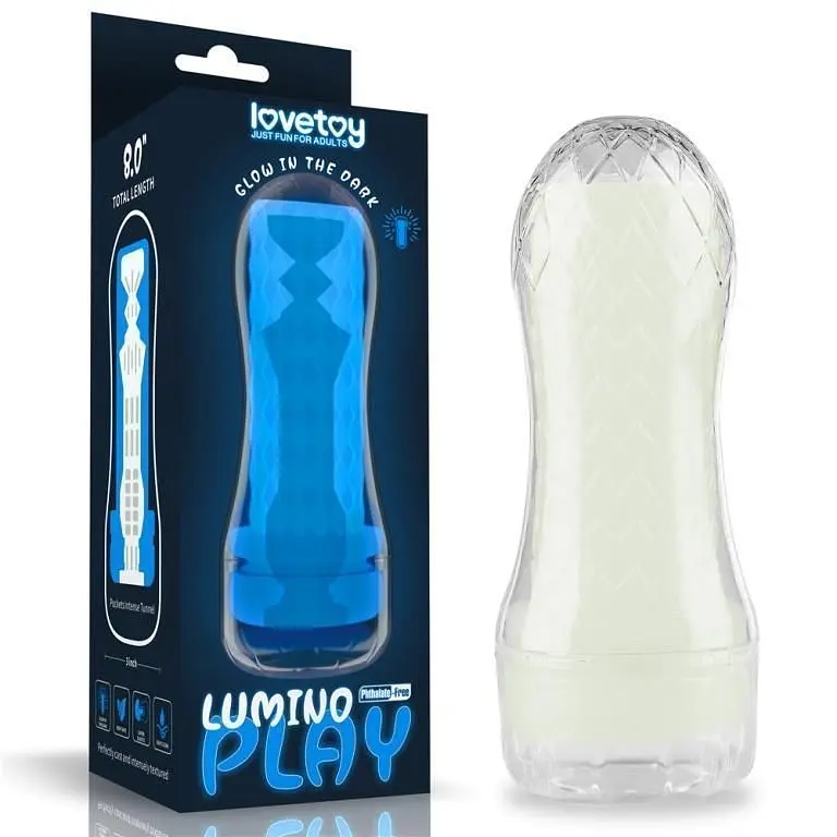 Мастурбатор Lovetoy Lumino Play Crystal Pocketed що світиться у темряві, 20.5х8 см (прозорий) - фото 11
