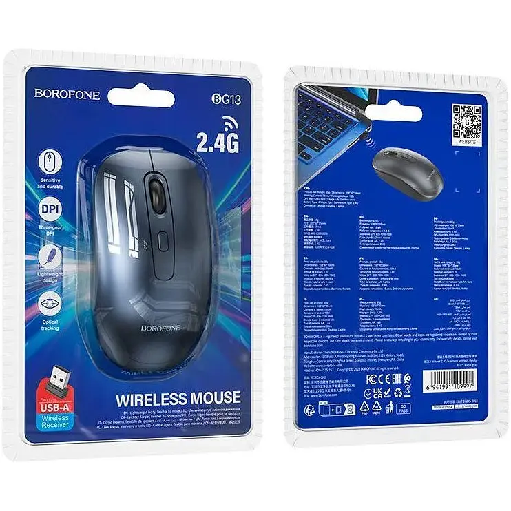 Мишка бездротова Borofone BG13 Winner 2.4G business wireless mouse 800-1200-1600 dpi чорна - фото 7